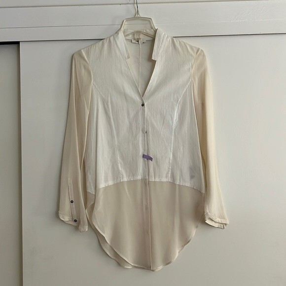 Helmut Lang White Lawn Style Blouse with Silk Sleeves & Trim Size: P - Picture 1 of 15